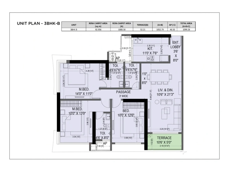 Birla Taranya Airoli 1 BHK Floor Plan (487 Sq.ft)
