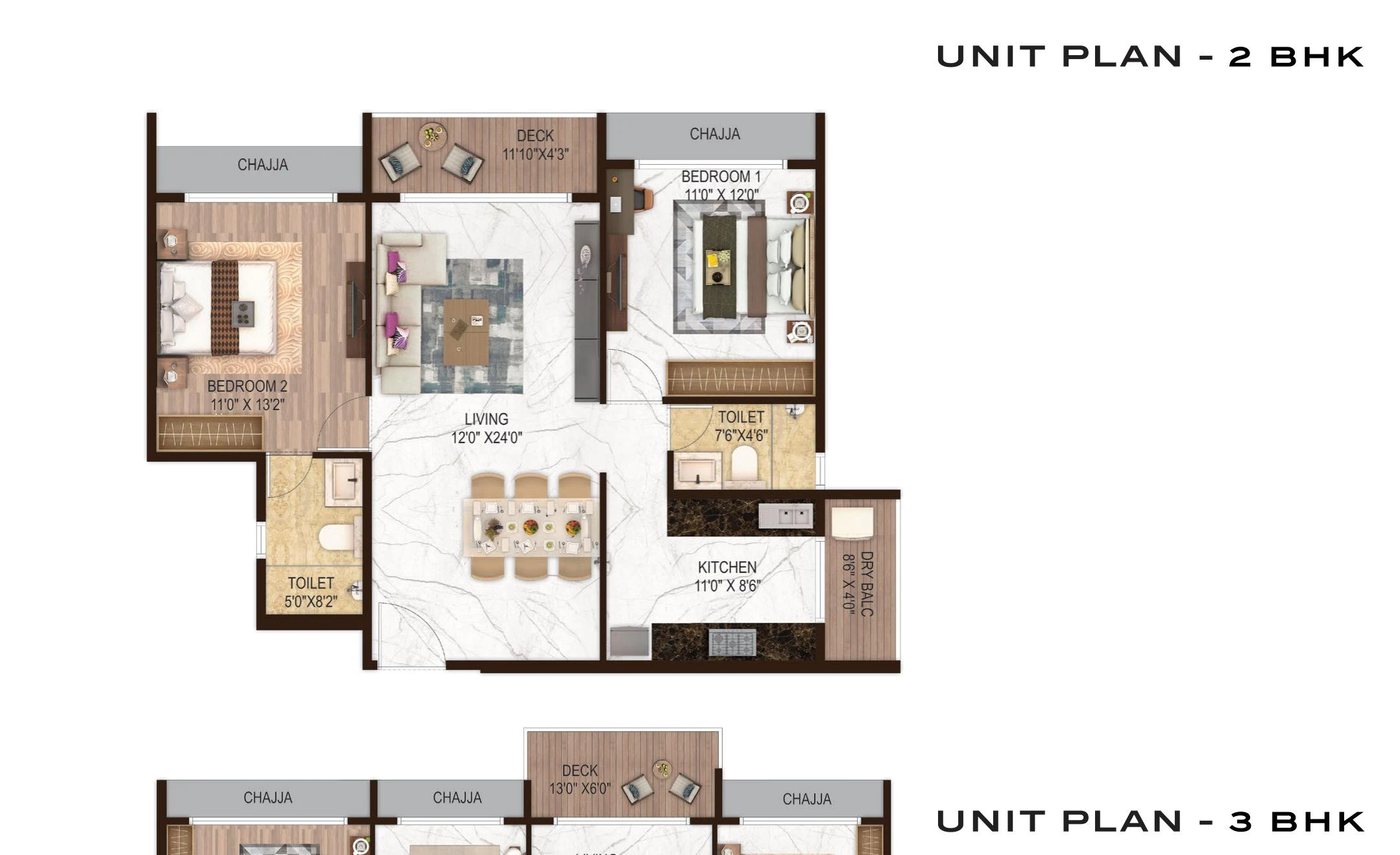 Delta Palm Beach 2 BHK Unit Plan