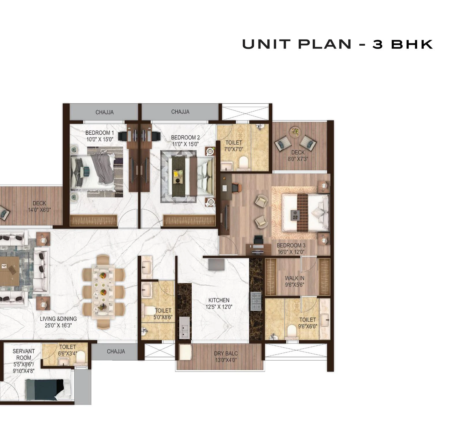 Delta Palm Beach 3 BHK Unit Plan