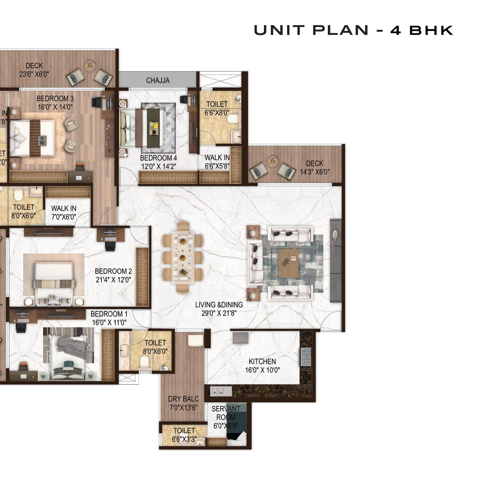 Delta Palm Beach 4 BHK Unit Plan