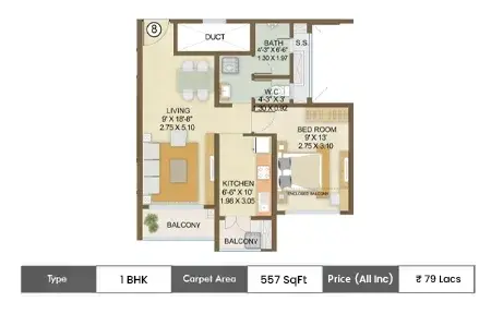 Embassy Park Panvel 1 BHK Floor Plan Layout