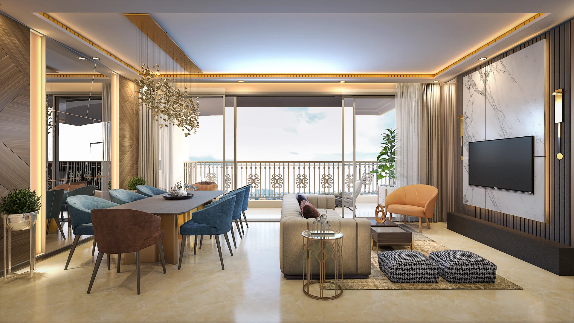 Hiranandani Fortune City Panvel 3 BHK Sample Flat Living and Dining Room