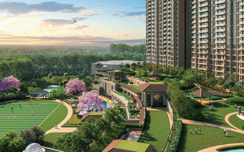 L&T Crestoria Panvel 3 BHK Sample Flat Living and Dining Room