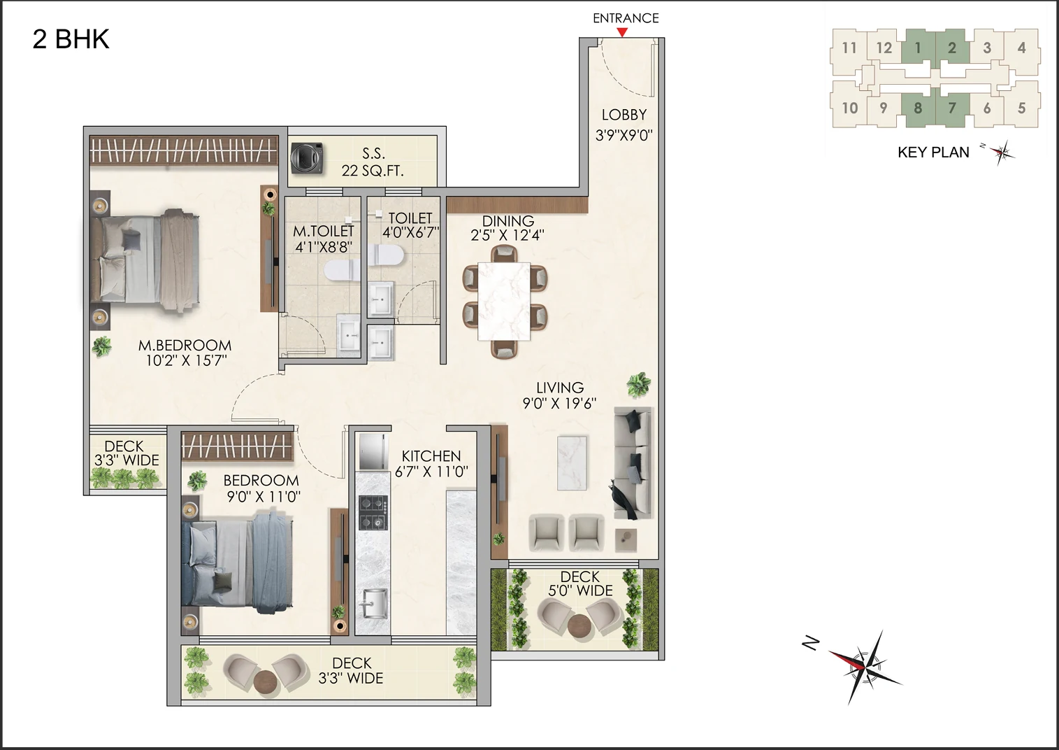 Pioneer The View 2 BHK Floor Plan