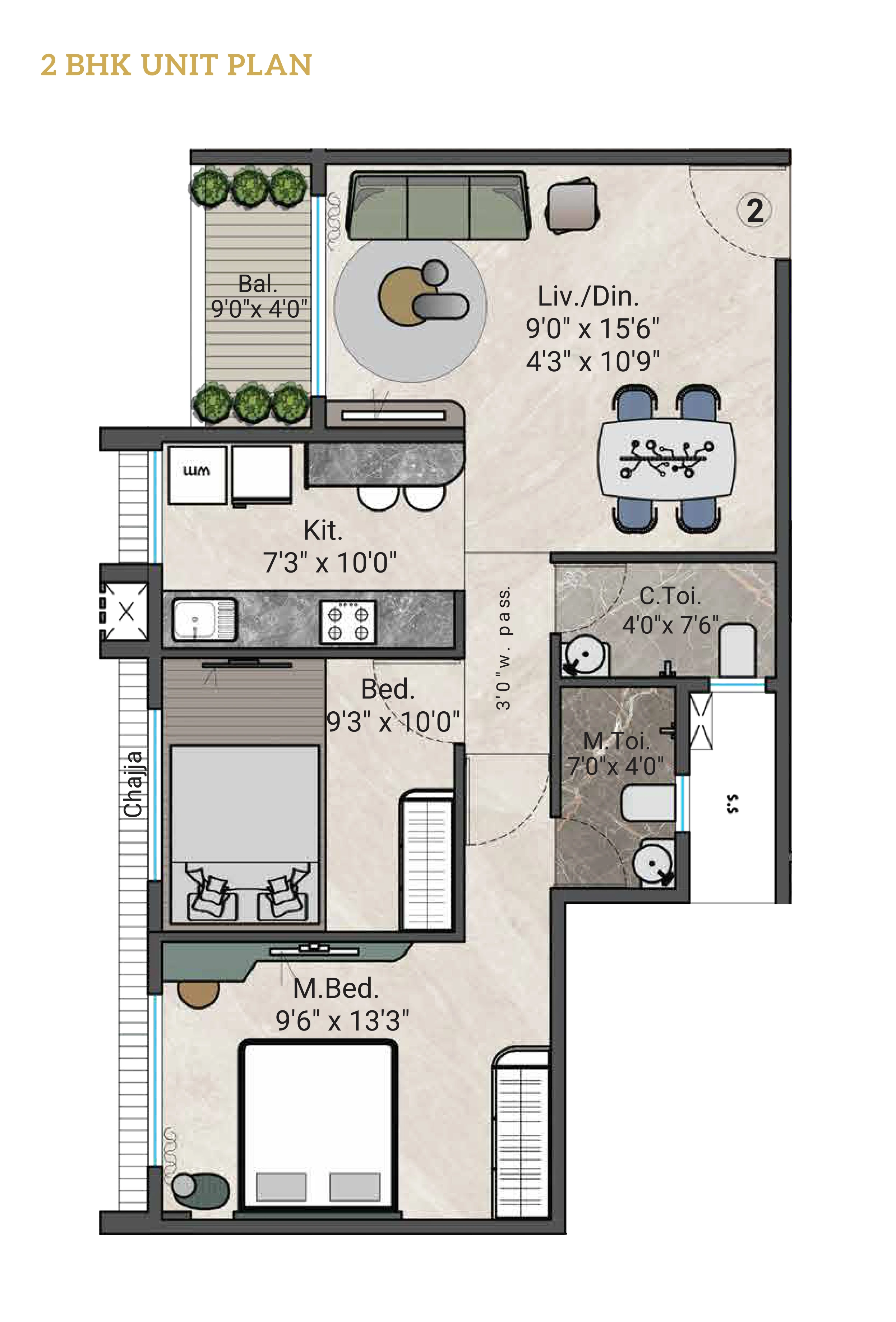 Siddhivinayak Signature City 2 BHK Unit Plan