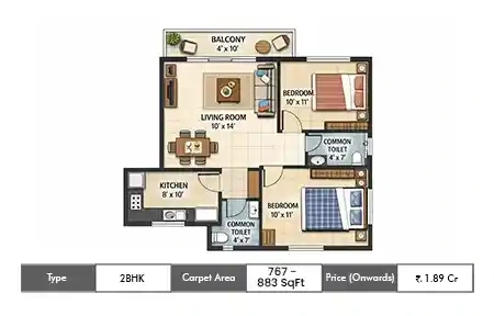 Today Citadil Juinagar 2 BHK 767 Sq.Ft. Floor Plan Layout