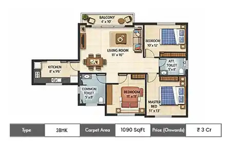 Today Citadil Juinagar 3 BHK Floor Plan Layout