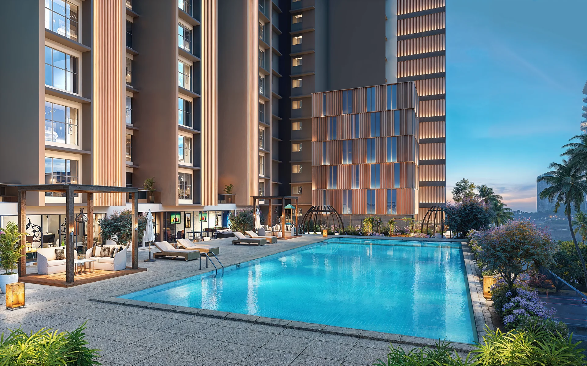 Daytime perspective of luxury residential towers